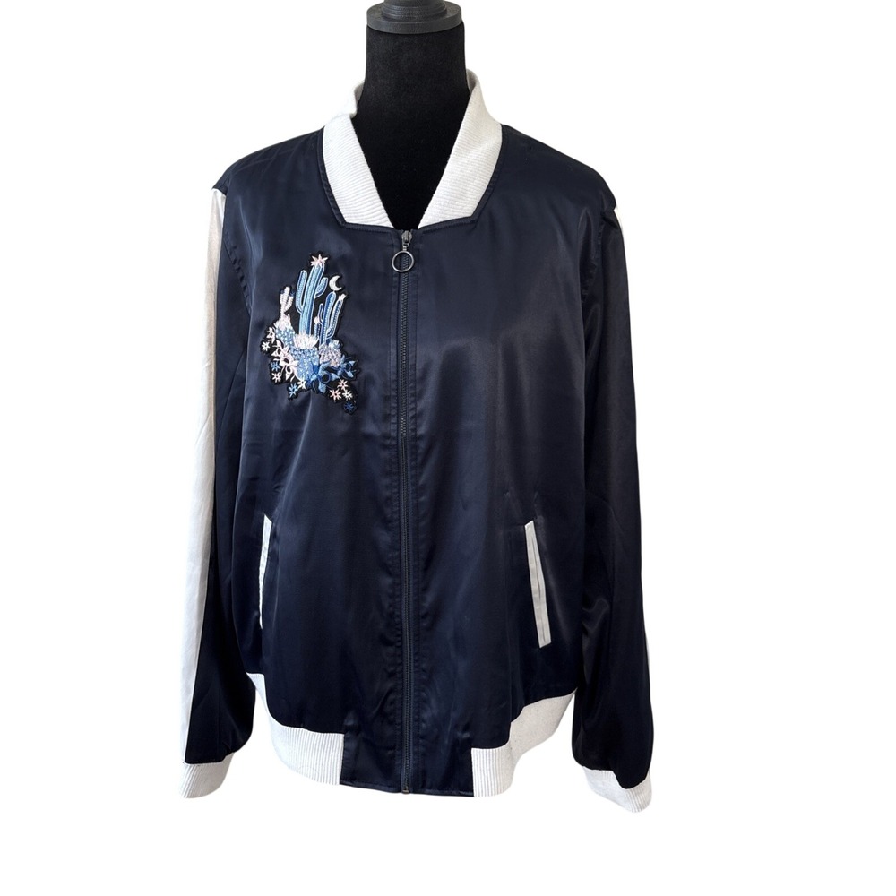 Y2K Juicy Couture Dark Blue Satin Track Jacket Desert Chic Large Full Zip
